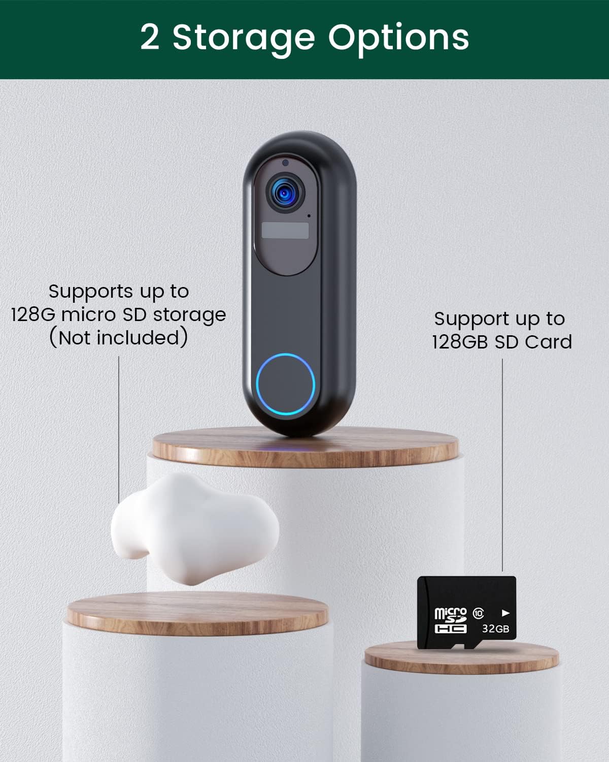 2K HD Smart Trådlös Dörrklocka (Stöd för Alexa och Google)